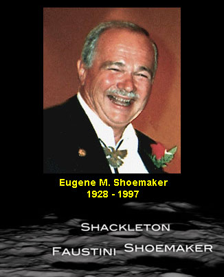 Three craters at the Moon’s south pole named after geographer Arnaldo Faustini, Antarctic explorer Ernest Shackleton and planetary scientist Eugene Shoemaker.